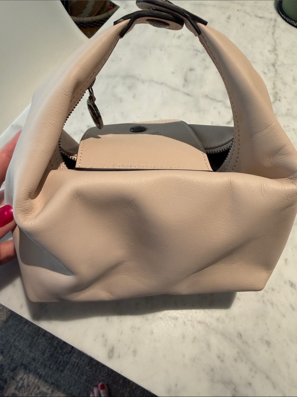 Longchamp Le Pilage Extra XS Round Top Handle in Blush/ Beige - Picture 8 of 12